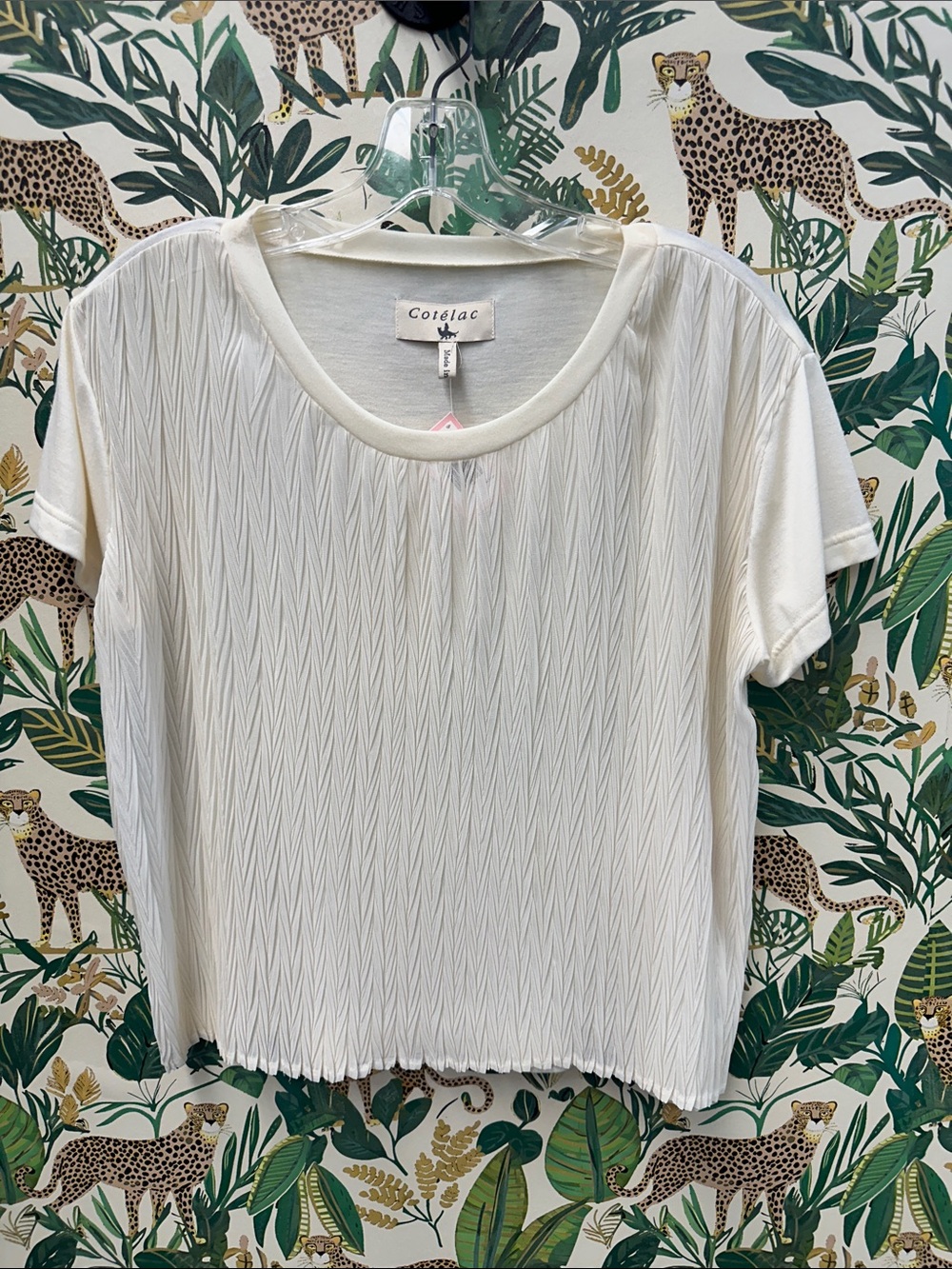 Cotelac Women's Cream Textured Short-Sleeve Top XS